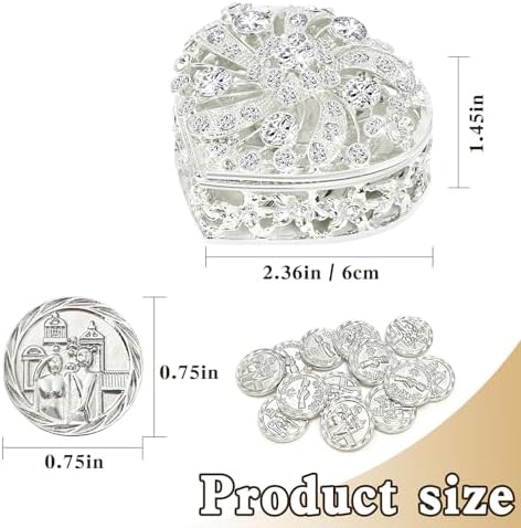 Catholic Wedding Arras Coins Set with Rhinestone Box