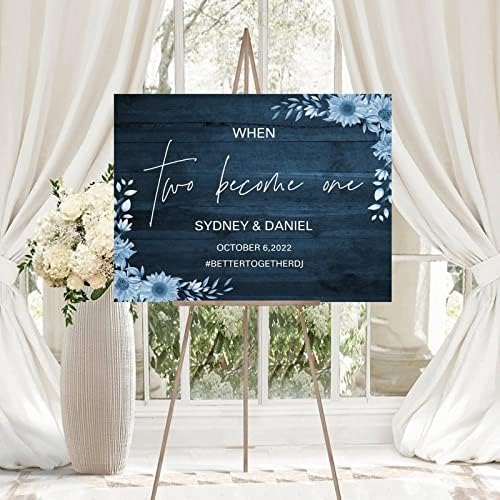 Floral Blue Wood Wedding Welcome Sign Customizable