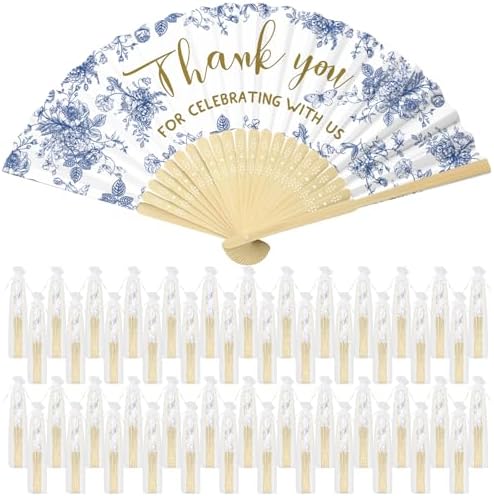 50 Pcs Wedding Foldable Fans with Organza Bags