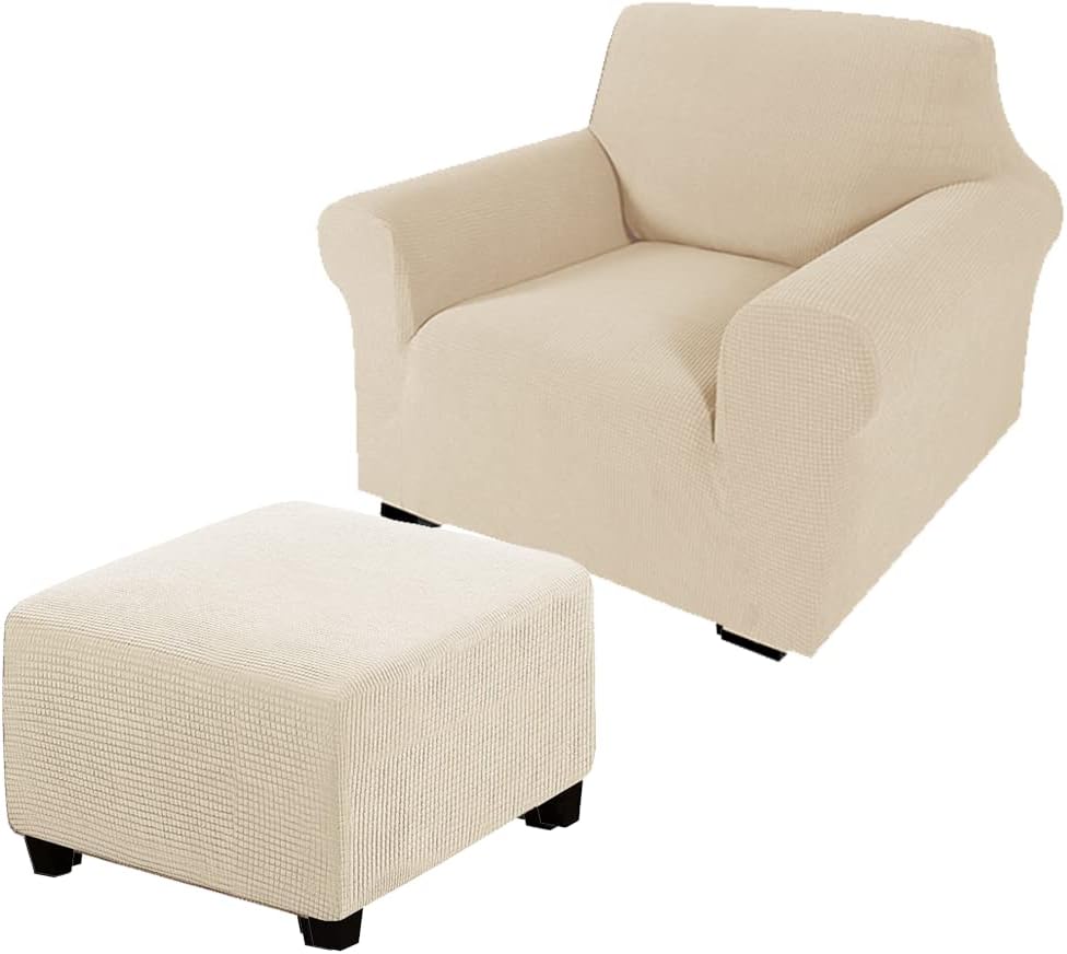 Andreannie Beige Jacquard Armchair Slipcovers Set