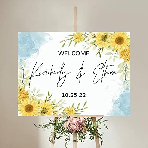 Personalized Blue Sunflowers Wedding Welcome Sign 1