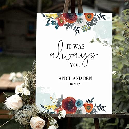 Alioyoit Red Floral Personalized Wood Wedding Sign