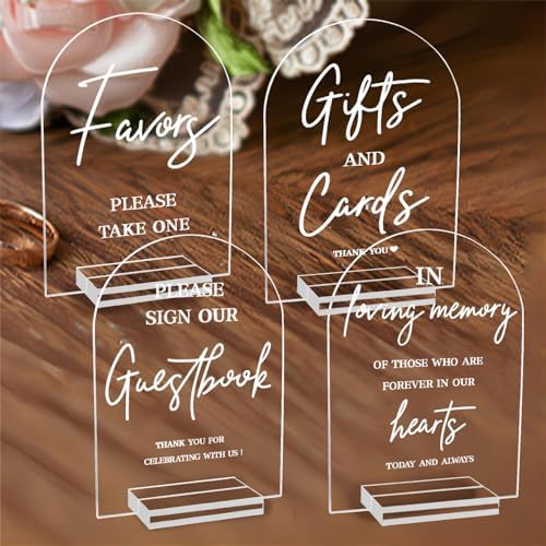 4pcs Clear Acrylic Wedding Signs for Ceremony and Reception
