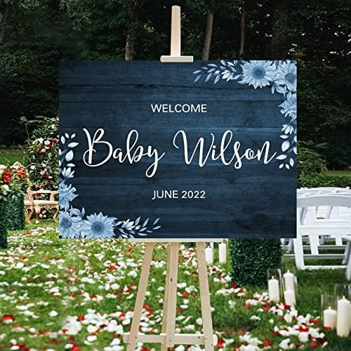 Personalized Blue Wood Wedding Welcome Sign