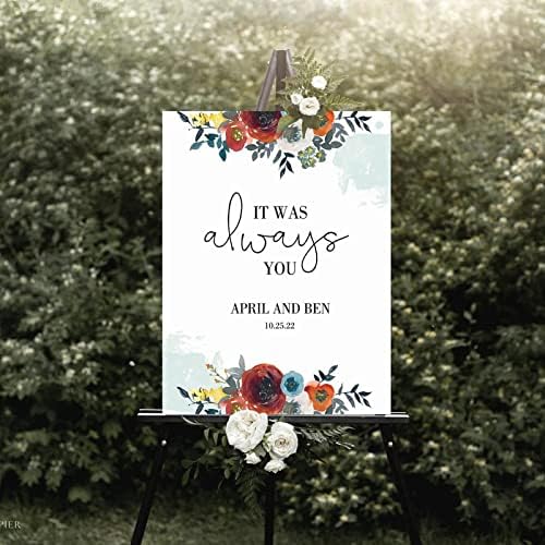 Alioyoit Red Floral Personalized Wood Wedding Sign