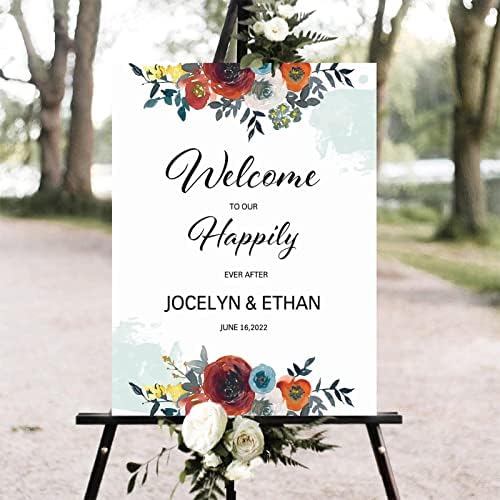 Alioyoit 12x16 Inch Red Floral Wedding Welcome Sign