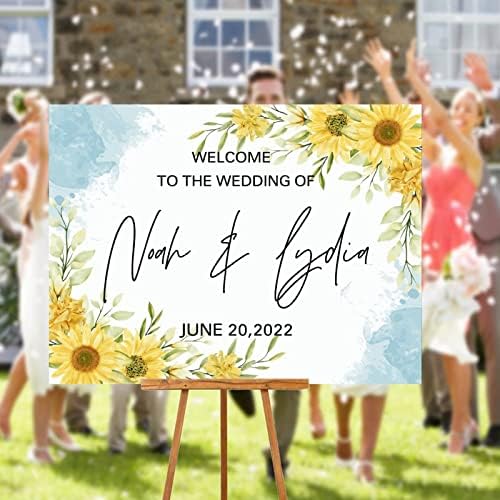 Customizable Blue Sunflowers Wedding Welcome Sign
