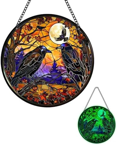 Glow in The Dark Halloween Crow Wall Decor