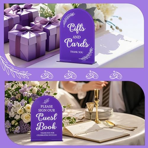 Corner Lace 2Pcs Acrylic Wedding Signs Purple 5x7 Inch
