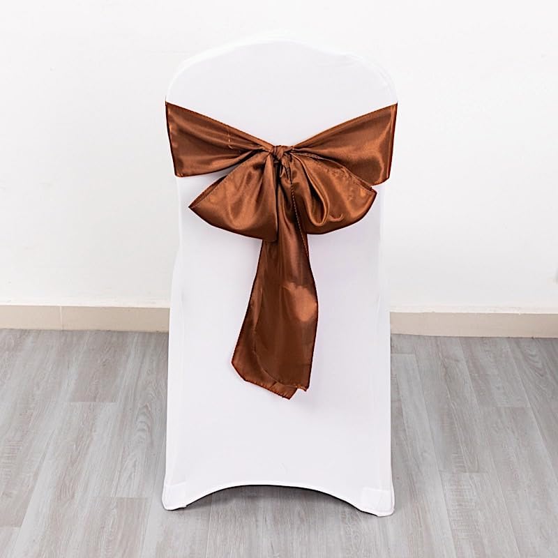 100 Cinnamon Brown Satin Chair Sashes for Wedding Decorations