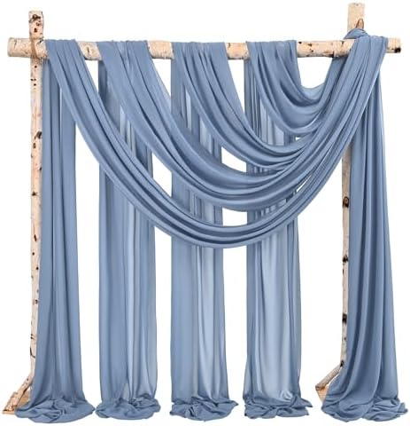 Showgeous 4 Panel Dusty Blue Sheer Chiffon Wedding Arch Drapes