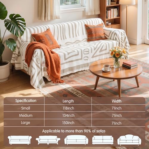 Hokway Boho Chenille Sofa Cover with Tassels 71x134inch
