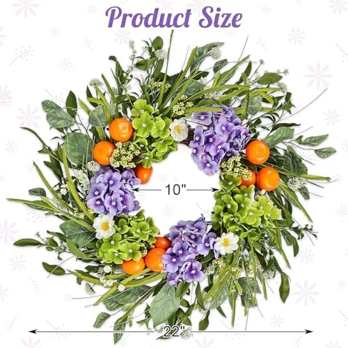 24 Inch Artificial Hydrangea Wreath with Realistic Fruit and Green Leaves