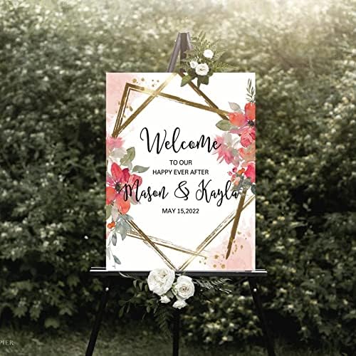 Alioyoit Red Floral Wreath Wedding Welcome Sign