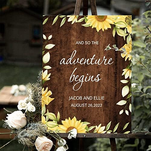 Rustic Wood Wedding Welcome Sign with Sunflower Design