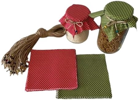 50 Pieces 100 Cotton Polka-Dot Jar Cover Cloth with Beaded Jute Rope