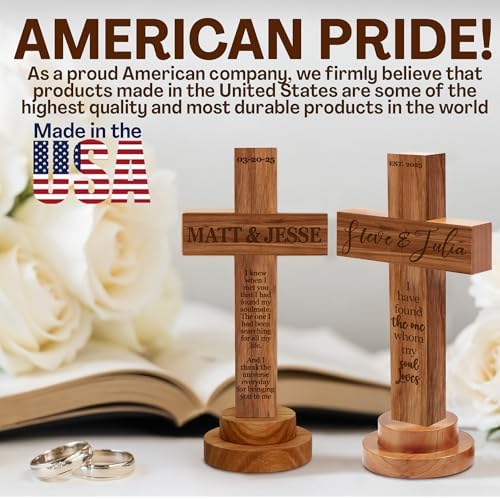 Personalized Wedding Cross Wood Sign with Engraved Names