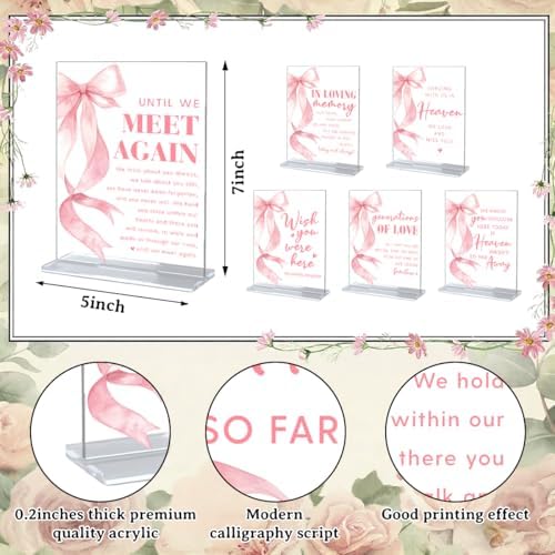6 Pack Pink Bow Acrylic Table Top Signs for Wedding Events