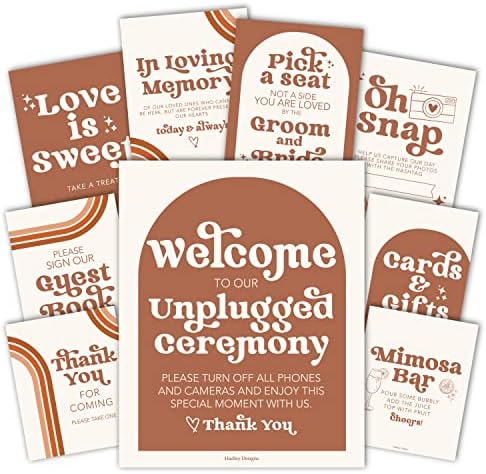 9 Retro Wedding Signs and 24 Thank You Cards Set