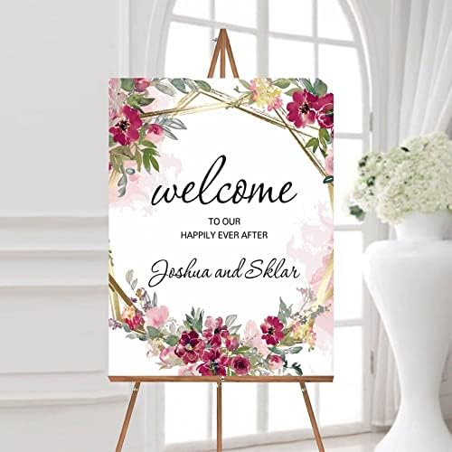 Custom Pink Floral Wedding Welcome Sign 12x16 Inch