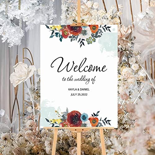 Personalized Wedding Welcome Sign Elegant Wood Red 12x16 Inch