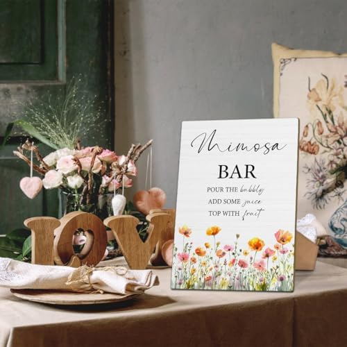 Mimosa Bar Bridal Shower Sign 8x11 Wood with Stand
