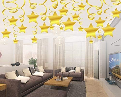 BEISHIDA Gold Star Hanging Swirl Decorations Pack of 15