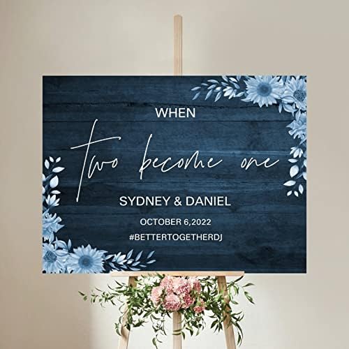Floral Blue Wood Wedding Welcome Sign Customizable