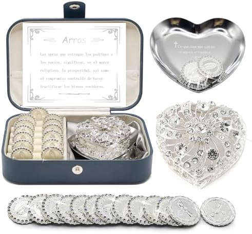 Catholic Wedding Arras Coins Set with Silver Box
