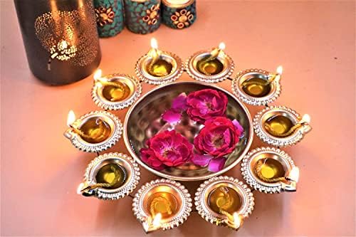 JR Handicrafts World Diya Flower Urli Bowl 14 In Alloy Steel Gold