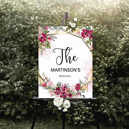 Customizable Pink Floral Wedding Welcome Sign 12x16 Inch