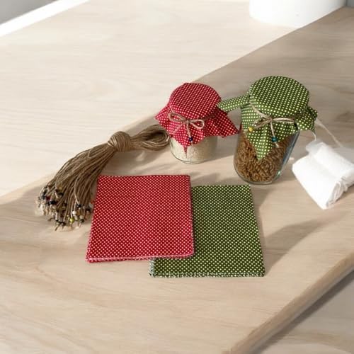 50 Pieces 100 Cotton Polka-Dot Jar Cover Cloth with Beaded Jute Rope
