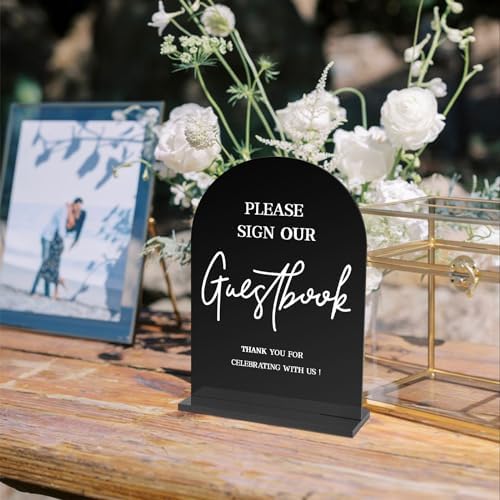 KOSKIMER 2 Pcs Black Acrylic Wedding Signs with Holders