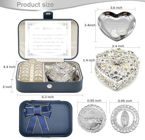Catholic Wedding Arras Coins Set with Silver Box