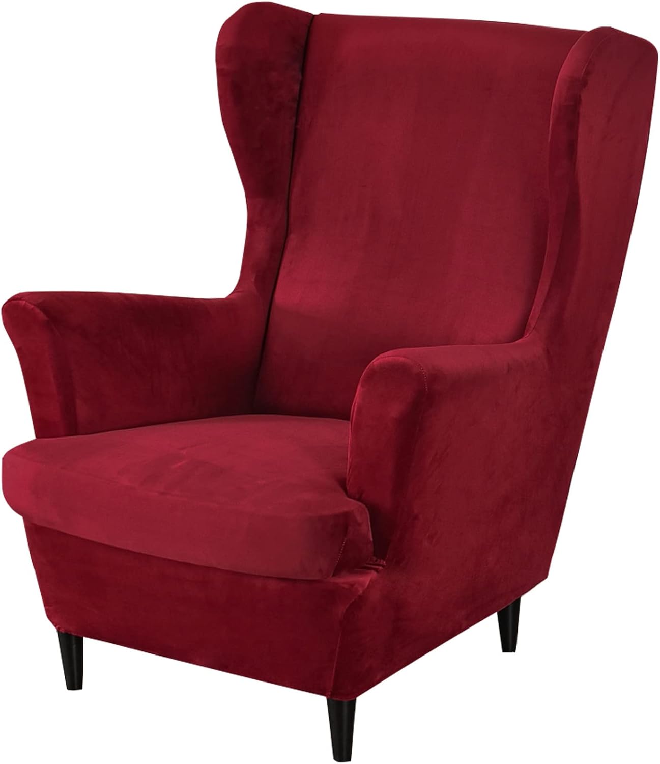GULI Wingback Chair Cover 2-Piece Velvet Wine Red