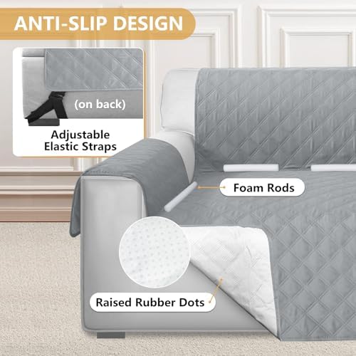 HDCAXKJ L Shape Sofa Cover 4 Pc Set Silvery Gray