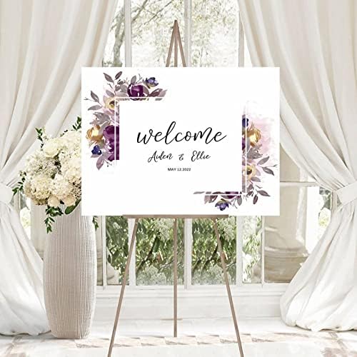 Purple Floral Wreath Wedding Welcome Sign
