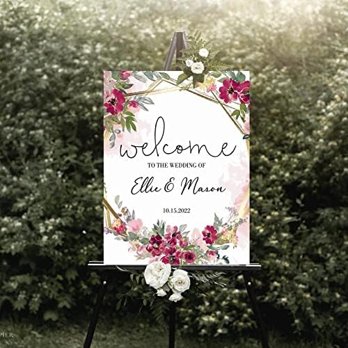 Custom Pink Floral Wood Wedding Welcome Sign 12x16 Inch