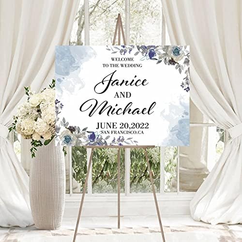 Personalized Blue Floral Wedding Welcome Sign