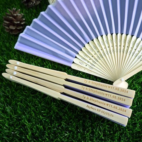 30pcs Personalized Purple Folded Hand Fans for Wedding Guests