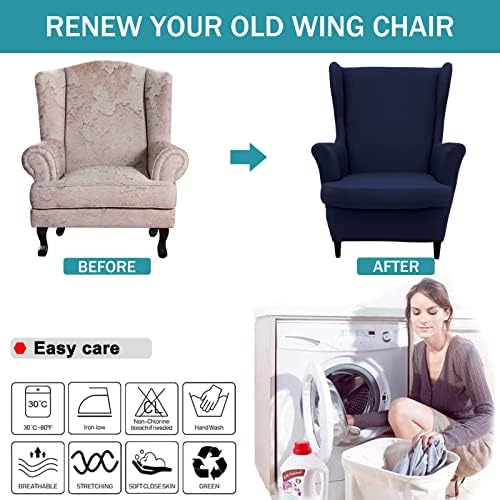 NILUOH 2-Piece Wingback Chair Cover with Elastic Bottom Navy