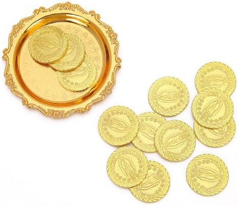 Catholic Wedding Arras Set with Gold Coins and Decorative Tray