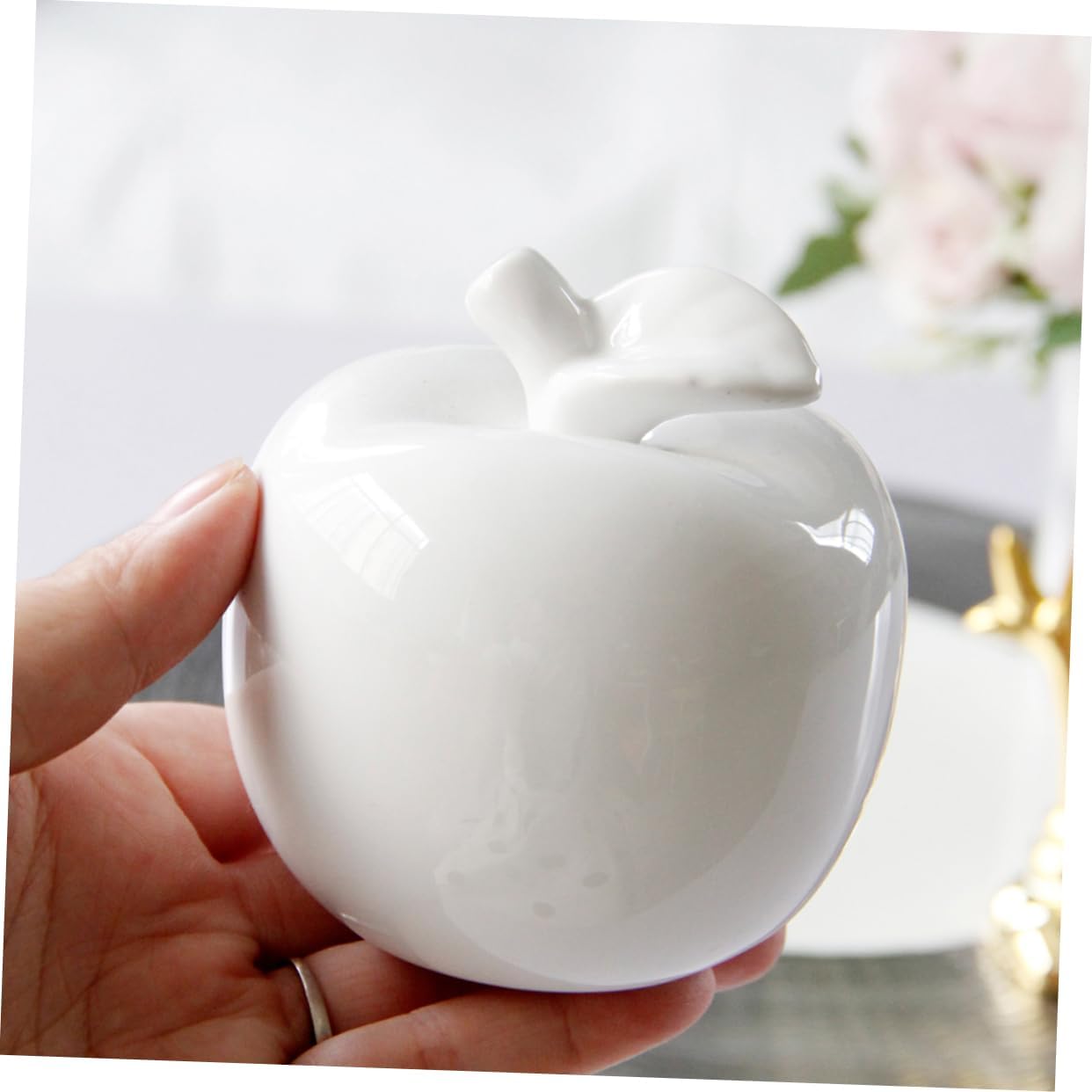 Artibetter White Ceramic Apple Statue Desktop Decor