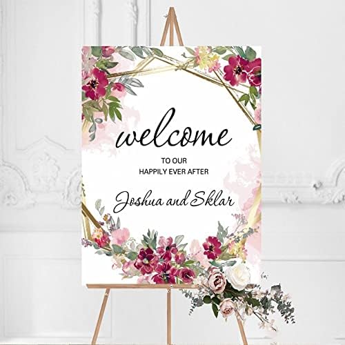 Custom Pink Floral Wedding Welcome Sign 12x16 Inch