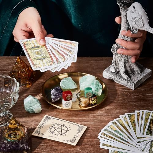 CREATCABIN Tarot Altar Plate Candle Holder with Golden Design