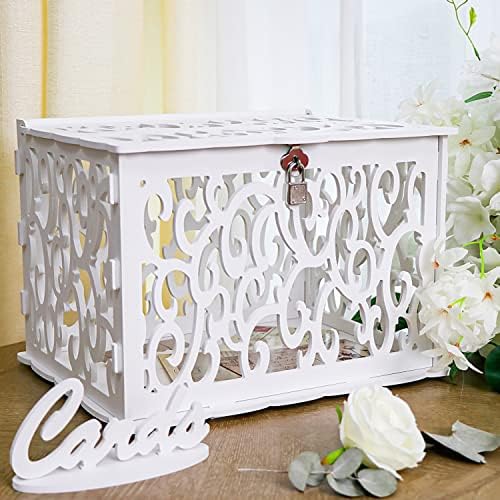 OurWarm PVC Hollow Wedding Envelope Box with Lock and Card Sign