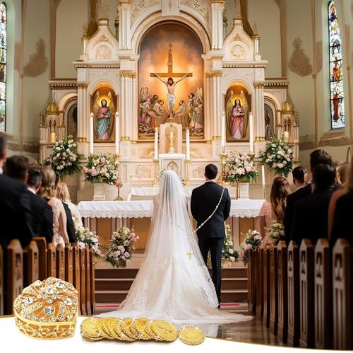 Catholic Wedding Set Arras and Lazo with Jewelry Box