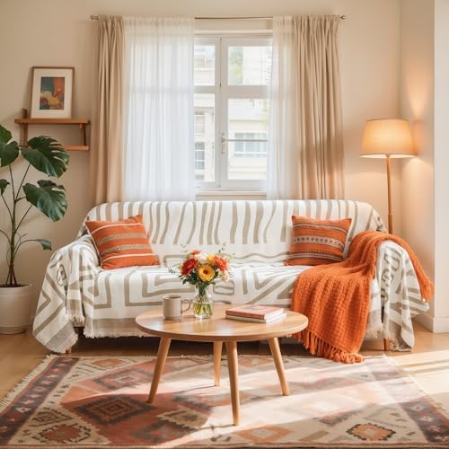 Hokway Boho Chenille Sofa Cover with Tassels 71x134inch