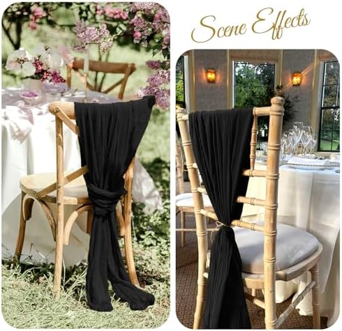 36 Pcs Black Cheesecloth Chair Sashes for Weddings and Parties