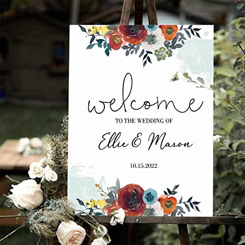 Custom Red Floral Wedding Welcome Sign 12x16 Inch